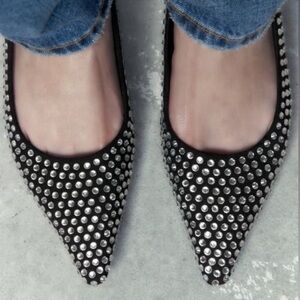 Brand New Rhinestone Ballerina Flats - Black Zara